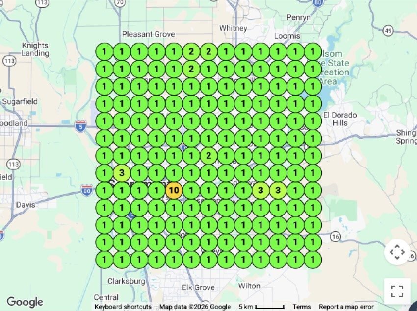 Demolition map pack geo-grid ranking report for Sacramento, CA