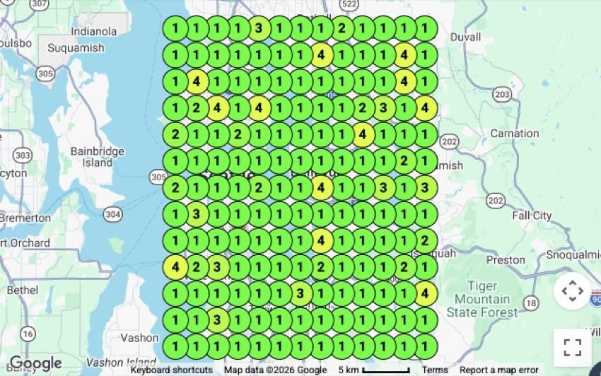 Parking lot maintenance map pack geo-grid ranking report for Seattle metro, WA