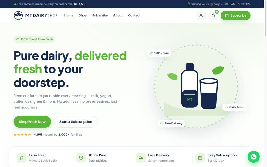 MT Dairy Shop homepage